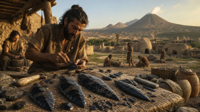 Puntas de flecha neolíticas de obsidiana con grabados geométricos en un taller de Anatolia